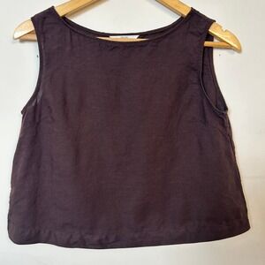 Uniqlo Linen Blend Crop Tank Top Dark Brown XS